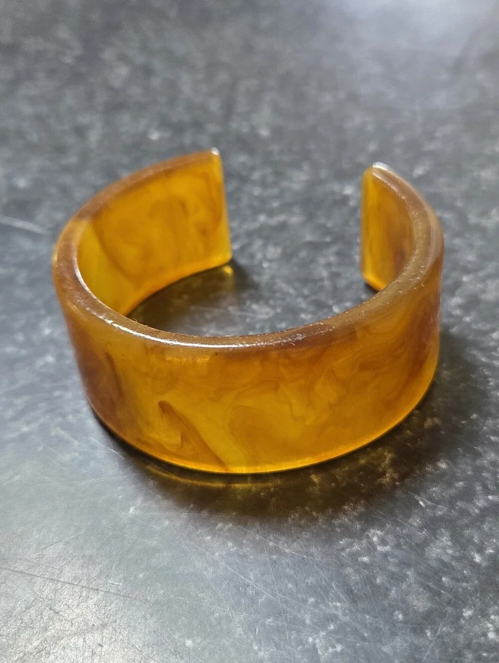 Vintage Bakelite Amber Butterscotch Wide Cuff Bracelet 2.5” Diameter